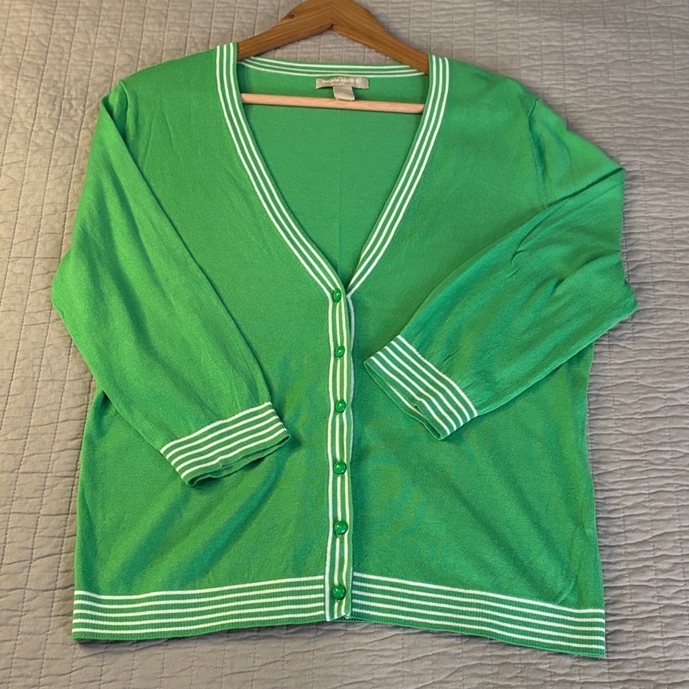 Preppy Chic! Banana Republic Green Tipped Cardigan - Picture 7 of 8